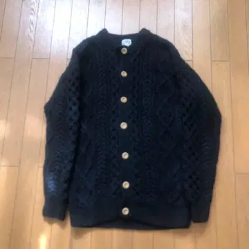 BEAMS 블랙 케이블 니트 가디건 L 두꺼운 원단