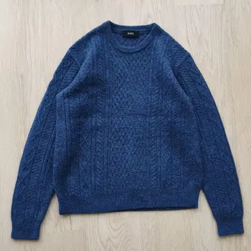 SHIPS 다크 블루 케이블 짜임 스웨터 L 사이즈 울 100%