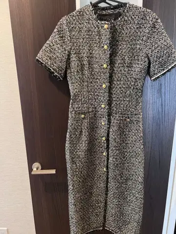 ZARA ZW 컬렉션 트위드 텍스처 원단 미디 원피스