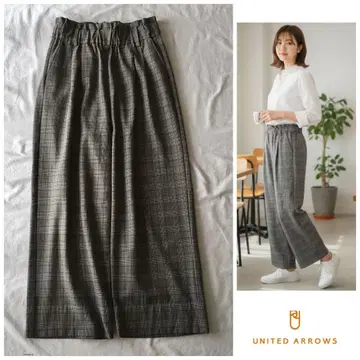 유나이티드 애로우즈 글렌체크 개더 이지 와이드 팬츠
