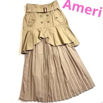 Ameri VINTAGE 트렌치 플리츠 스커트 베이지