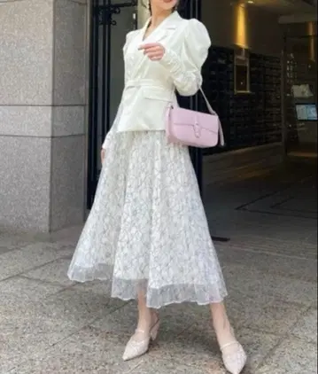 ROYAL PARTY 레이스 플리츠 자켓 원피스 화이트