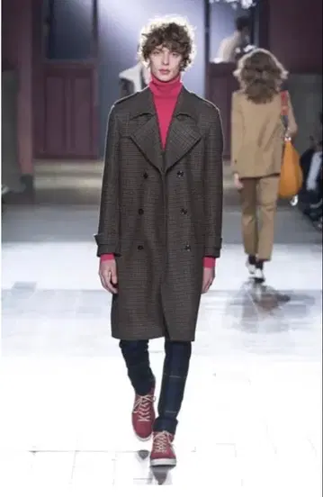 폴스미스 브라운 체크 코트 M