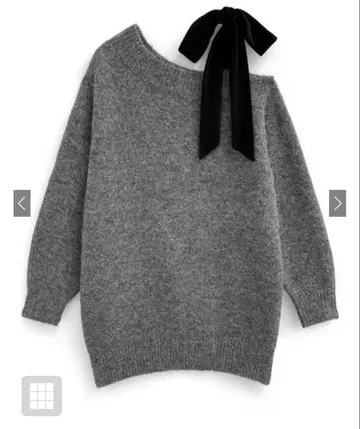 원숄더 벨로아 리본 니트 미니 원피스