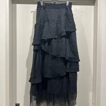 [ HARE ] 프릴 장식 라메 믹스 롱 스커트