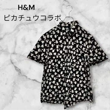 에이치앤엠 피카츄 콜라보 반팔 셔츠 캐릭터 프린트 앞 버튼 M