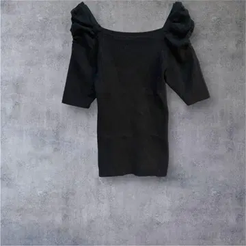 [ 그레일 GRL ] 리브 니트 스웨터 퍼프 슬리브 개더 블랙 M