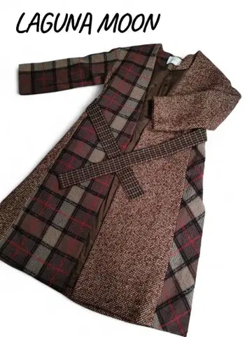 LAGUNA MOON 체크 무늬 트위드 롱 가운 코트