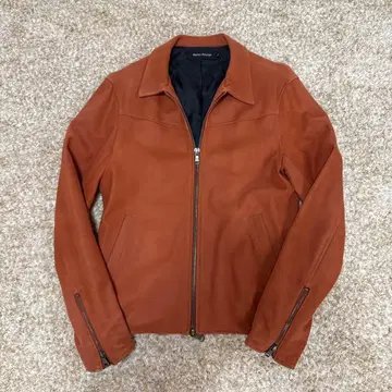 하렘 라운지 오렌지 라이트 브라운 램 가죽 자켓 남성용 L