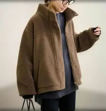 택 포함 새상품 FRAMeWORK 울 보아 스탠드 블루종 카멜 36