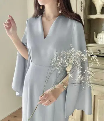 택 포함! Meiru 슬릿 슬리브 머메이드 원피스 XL 라이트 그레이