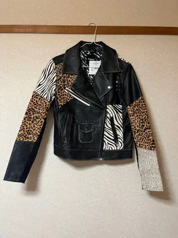 Desigual 레오파드 제브라 패치워크 가죽 자켓