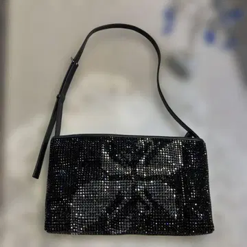 스와로브스키 비즈 장식 꽃무늬 파티 백 블랙