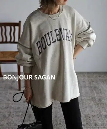 [ 완판템 ] 봉쥬르 사간 빅 자수 로고 맨투맨