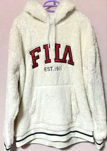 FILA 플리스 보아 후드티 화이트