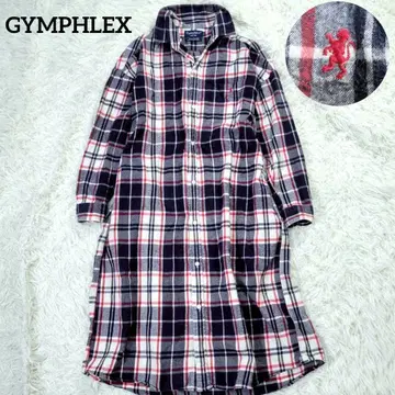 GYMPHLEX 짐플렉스 셔츠 원피스 체크 로고 자수 루즈핏
