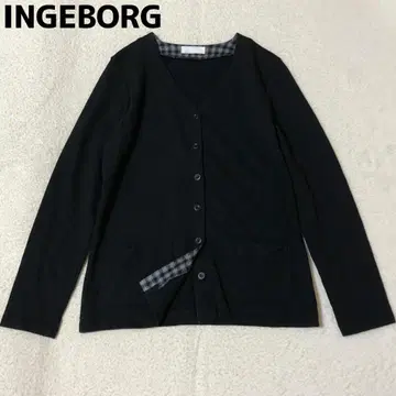 INGEBORG 코튼 가디건 체크 무늬 블랙
