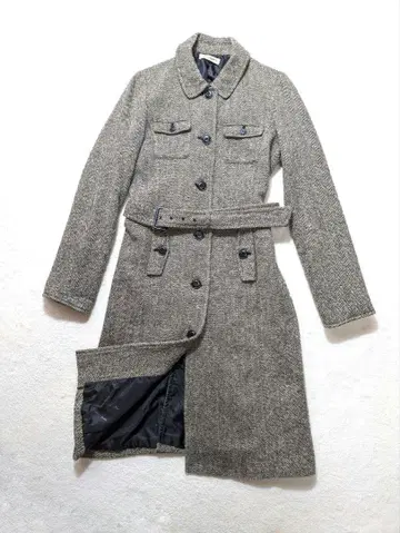 MCM 헤링본 트위드 롱 체스터 코트 L