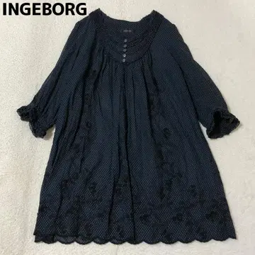 INGEBORG 도트 프릴 튜닉 꽃무늬 자수 블랙 도트