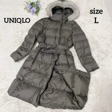 유니클로 퍼롱 다운 코트 벨트 포함 L 카키, 올리브 계열