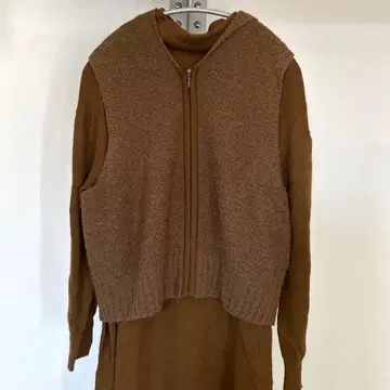 CORDIER 코르디아 브라운 니트 원피스 베스트 세트 일본제