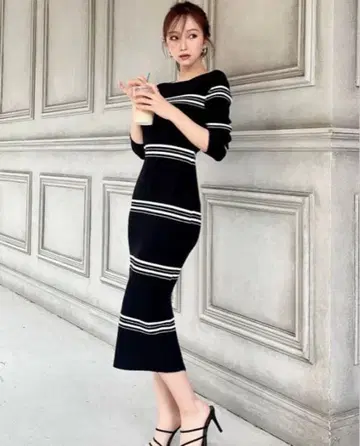 RESEXXY / 리브 니트 긴팔 원피스