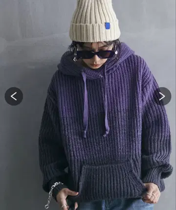 새상품 GEVS. 그라데이션 니트 후드티 5L 퍼플 블랙