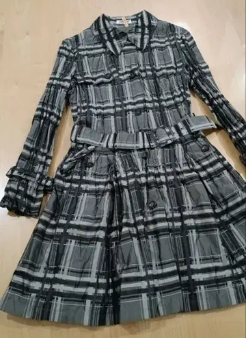 히로코비스 플리츠 가공 체크 무늬 코트 그레이 블랙 코시노 히로코