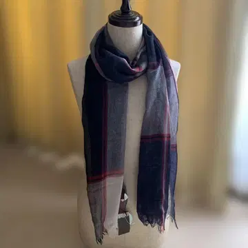 택 포함 미사용 캐시미어 롱 스톨 문배트 체크 무늬