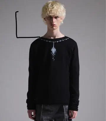 [GRANCY] 프린트 디자인 시어 니트 블랙 L 사이즈