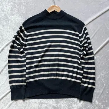 새상품급 존스메들리 모크넥 보더 니트 그레이 울 M