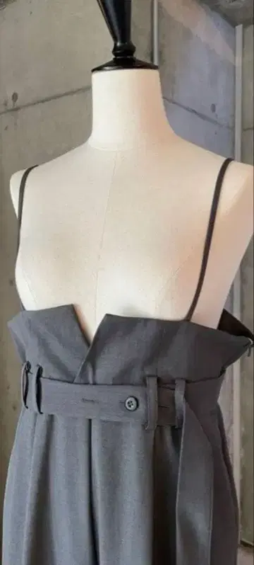 roughlow 하이웨이스트 와이드 멜빵바지 그레이