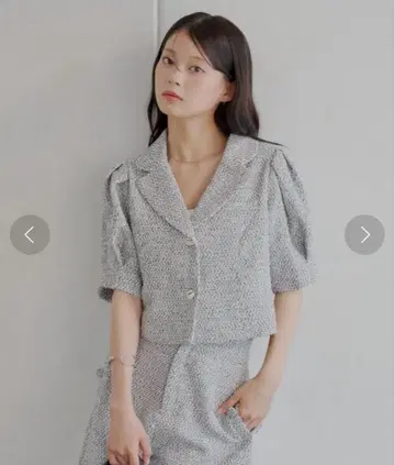 Chico 퍼프 슬리브 숏 기장 트위드 자켓