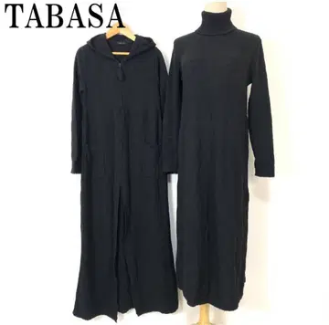 TABASA 블랙 터틀넥 롱 가디건