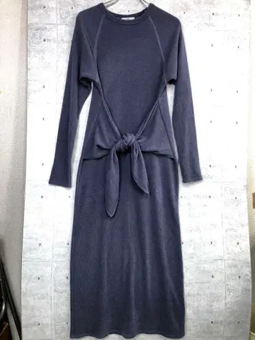 emmi atelier 레트로 걸리시 허리 리본 롱 니트 원피스