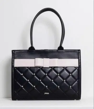 pium 피움 펄 퀼팅 리본 토트 블랙 핑크