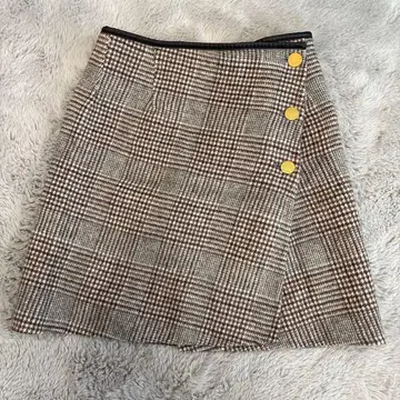 ROPE 울 리버서블 체크 미니 스커트 다크 브라운 계열