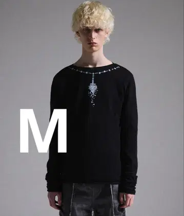 [ GRANCY ] 그랑시 프린트 디자인 시어 니트 블랙 L 사이즈