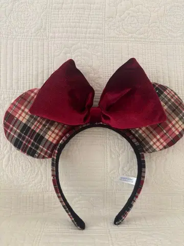 미니 머리띠 빨간색 체크