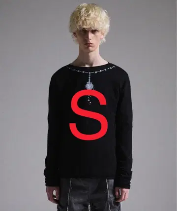 [ GRANCY ] 프린트 디자인 시어 니트 블랙 S