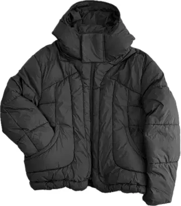 ZARA 블랙 후디드 퍼프 자켓 L 사이즈