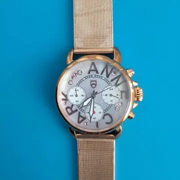 ANNE CLARK 크로노그래프 베젤 로즈 골드 다이얼 스톤 장식