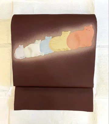 통통한 고양이 나고야 오비 시오제 중고 순수 실크 사용감 있음