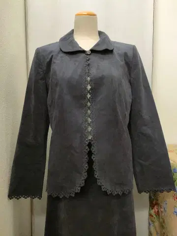 레리안 네이비 셋업 인조 가죽 스웨이드풍