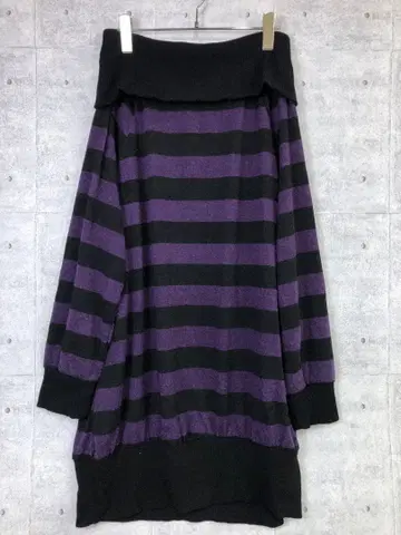 WITH EASE 네오 그런지 Y2K 오프숄더 보더 니트 튜닉