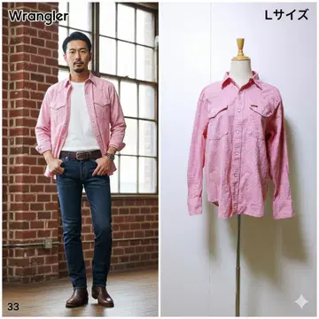 랭글러 웨스턴 셔츠 체크 무늬 긴팔 면 100% 빨간색 일본제