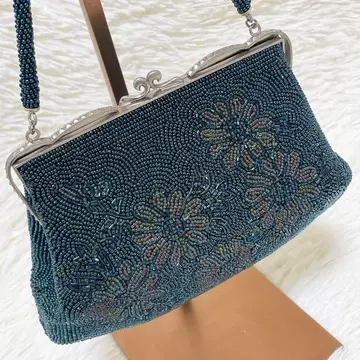 비즈 백 파티 백 총 비즈 꽃무늬 가마구치 일본 정통의상 소품 앤티크