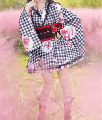 ToAlice 딸기 깅엄 체크 유카타 세트