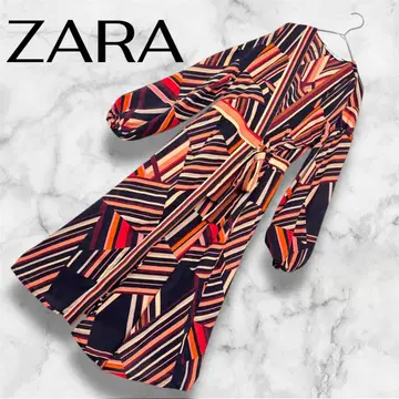 [ 새상품급 ] ZARA 올 패턴 원피스 리본 벨트 포함 화려한 오렌지