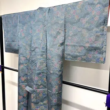 코몬 본토 오시마 명주 명주 단풍 꽃 무늬 구름 컬러풀 기모노 111tz